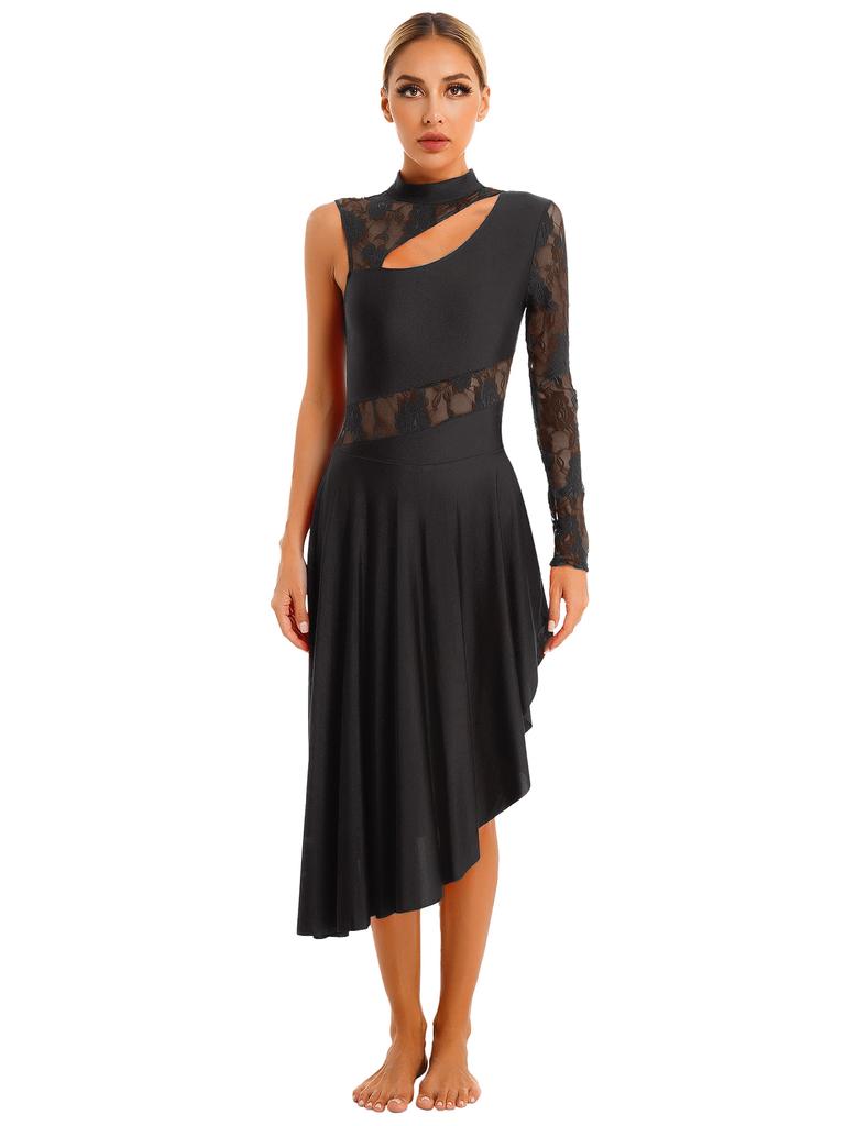 Женское асимметричное платье-туника для танцев, лирическая танцевальная одежда, кружевное платье с вырезами, платье для танцевальной вечеринки