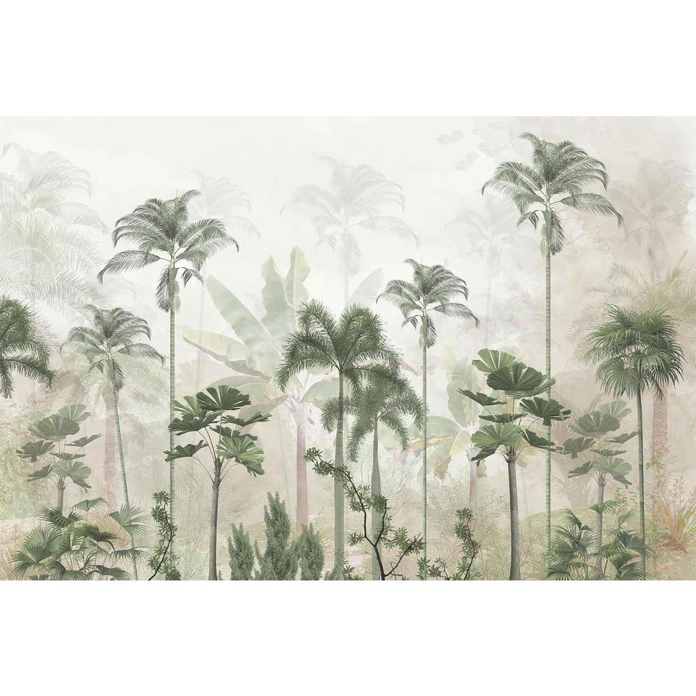 Misty Tropical Palm Forest Wall Mural Vintage Jungle Wallpaper for Living Room Bedroom Decor