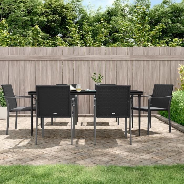 VidaXL Garden Dining Set 7 Pcs Cushions Wicker Steel 3186951