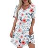 Women's Summer Fashion Casual V-Neck Floral Print Short Sleeve Pocket Dress