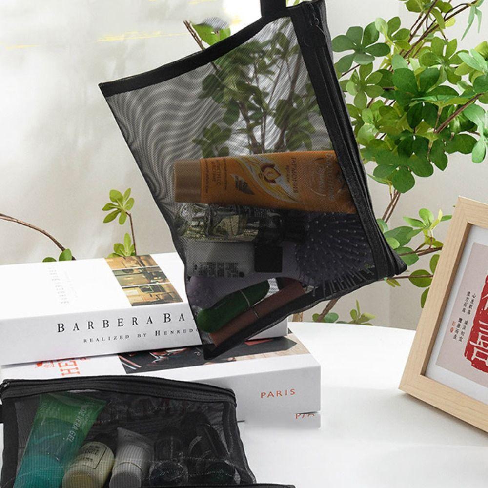 Zipper Bag Makeup Bag Large Capacity Storage Toiletry Bag Fashion Mesh Cosmetic Bag  Travel