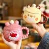 Милая кружка-медвежонок с крышкой для девочек, керамическая питьевая чашка с домиком для пар, офисная кофейная чашка