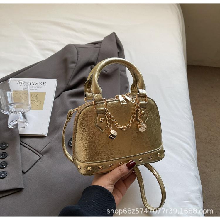 Niche Design Handbag Bag Women's Rivet Decoration Shell Bag Pu Commuter Shoulder Crossbody Bags