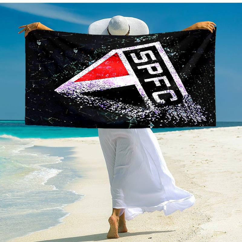 proof beach towel with São Paulo FC logo pattern - soft,absorbent,quick-drying,machine washable - perfect for swimming,camping,bathing