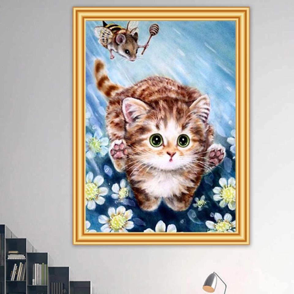 5D DIY алмазная живопись милые животные кошка вышивка крестиком полная дрель круглая/квадратная вышивка мозаика художественная картина из страз домашний декор