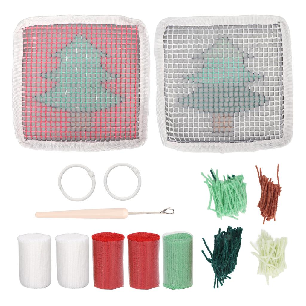 Latch Hook Kit Cute Christmas Tree Pattern DIY Crochet Cup Mat Soft Comfortable Colorful Latch Hook