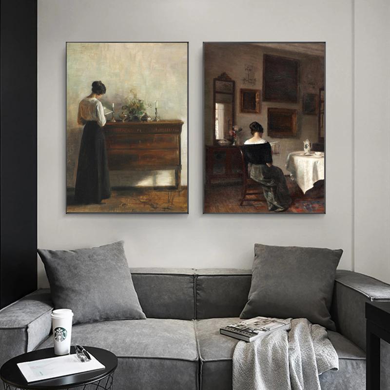 Винтажная женщина, читающая интерьер, холст, картина, антикварные постеры, принты, настенные художественные картинки для гостиной, Настенный декор, Cuadros
