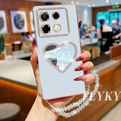 Чехол для телефона для Samsung A51 A22 A32 A52 A72 A50 A71 A12 A13 A03S A02S A23 Любовное зеркало с хрустальной цепочкой Гальванизированный мягкий чехол