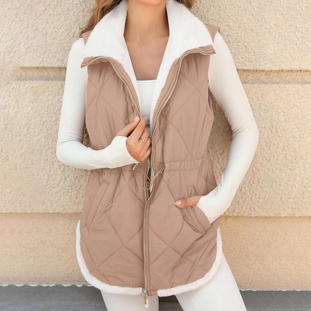 Women's Long Vest Plain Sleeveless Winter Vest Outwear Jacket Lightweight Warm Coat Outerwear
