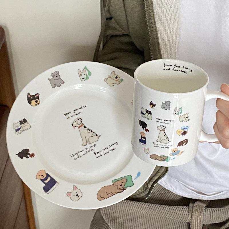 Original Atmosphere Niche Bone China Children'S Fun Puppy Ceramic Cup Shallow Plate Set Coffee Cup Gift Box