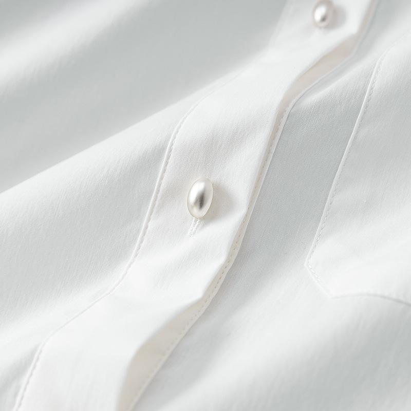 Французская мода Вышитая хлопковая женская рубашка с длинным рукавом и отложным воротником