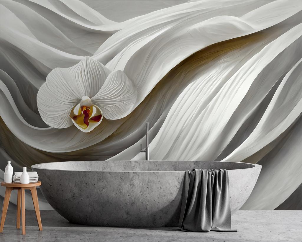 Обои Белая орхидея и 3D абстракция
