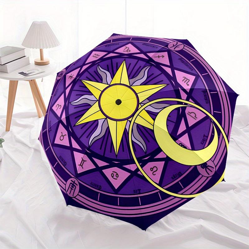 Zodiac Sun & Moon Symbol StickerUmbrella, Portable 3-Fold Umbrella for Men & Women,Christmas Gift ES304