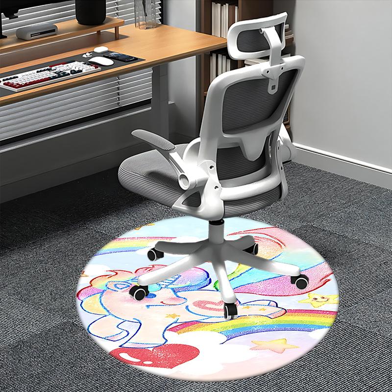 Rainbow Unicorn Chair Mat - Round Carpet for Home Decor, Office Use, Gift Idea - Suitable for Bedroom
