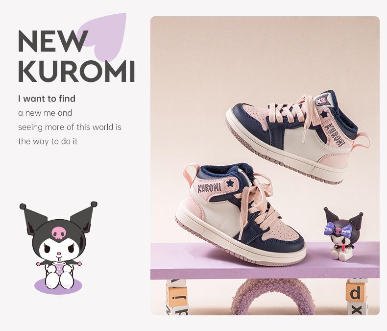 Kuromi Kids' Mid-Top Non-Slip Skate Shoes - Winter 2025 Velvet Warmth, Trendy Design for Boys & Girls