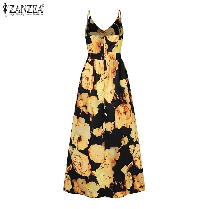 ZANZEA Женское праздничное повседневное платье без рукавов с V-образным вырезом и цветочным принтом в стиле бохо