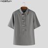 Oversized Men Lapel Neck Short Sleeve Buttons Solid Casual Loose Shirts