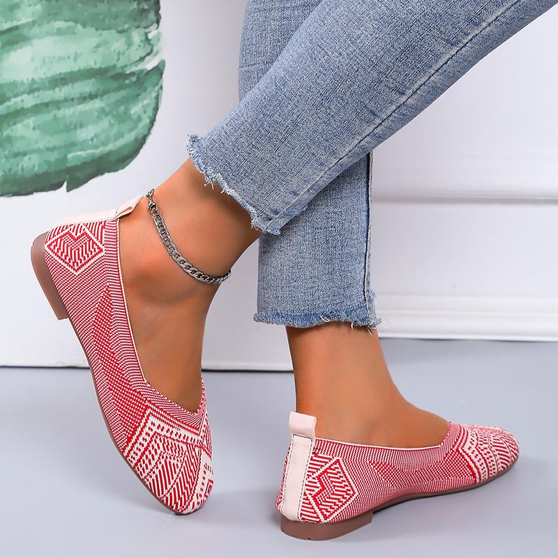Женские балетки на плоской подошве, вязанные мокасины в полоску, женские топсайдеры с круглым носком, удобные балетки, женская повседневная обувь на мягкой подошве