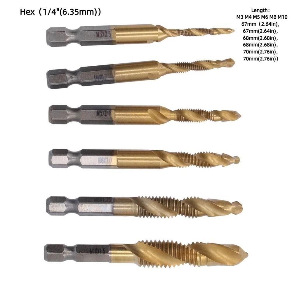6pcs Titanium Coated Threaded Drill Taps HSS 4341 Drill Tap Set Durable Screw Drill Tap Drilling