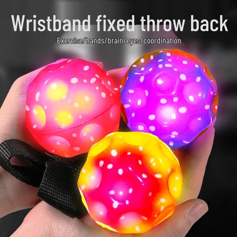 Luminous Rubber Wrist Ball with Elastic Rope - Kids' Rebound Toy for Boys' Boredom Relief