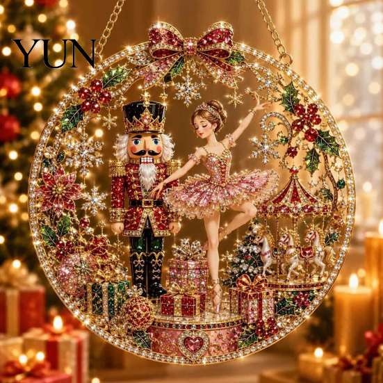 Unique Holiday Party Embellishments Christmas Hanging Diamond Art Ornament, 2D Acrylic Pearl Painting Reusable Decorations Pattern Suncatcher, Window
