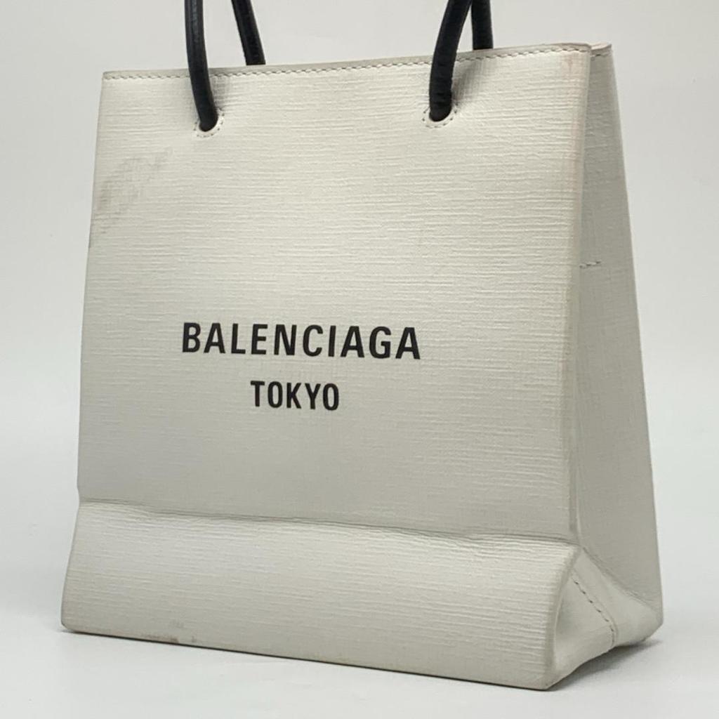 BALENCIAGA Аояма Лимитированная Сумка-шоппер XXS Сумка на плечо Телячья кожа Белый Черный 2-WAY Печать с логотипом Унисекс Женская Мужская