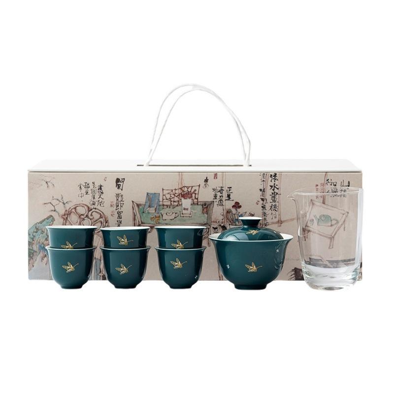 Gold Stamp Butterfly Sky-clearing Blue Tea Set Complete Set Aesthetic Tea Ceremony Set Teapot And Tea Cup Set Cafes Ornaments