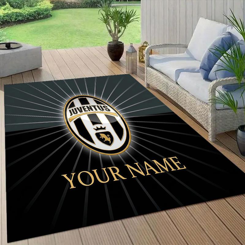 Custom Name Juventus Flannel Pattern Square Carpet,Area Rug,Carpet Rug for Living Room Bedroom Sofa Playroom Decor,Non-slip Floor Mat