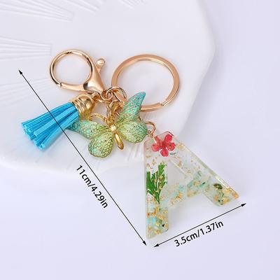AZ Dreamy Sequin Letters Брелок для женщин Подвеска-бабочка с кисточками Инициал Брелок для кошелька Подвеска для сумок Амулеты Автомобильный брелок