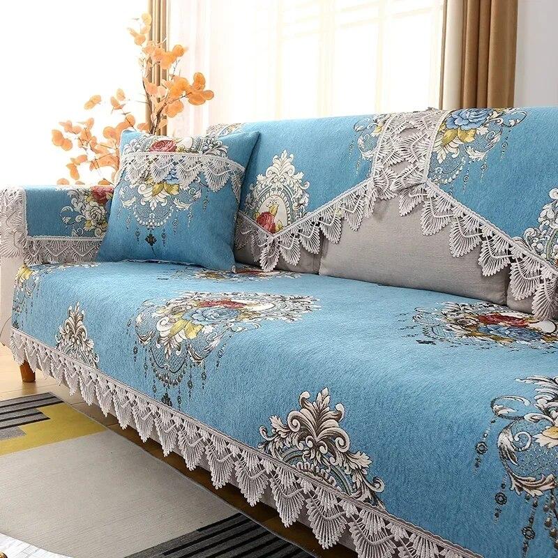 European Style Large Flower Sofa Mat Light Luxury Lace Edge Anti Slip Sofa Cover Four Seasons Universal Backrest Handkerchief