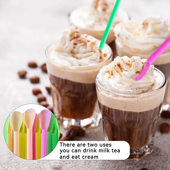 50/100Pcs Spoon Straw for Smoothie, 2 in 1 Disposable Straw with Spoon, Plastic Slush Straw for Milkshake Bubble Tea