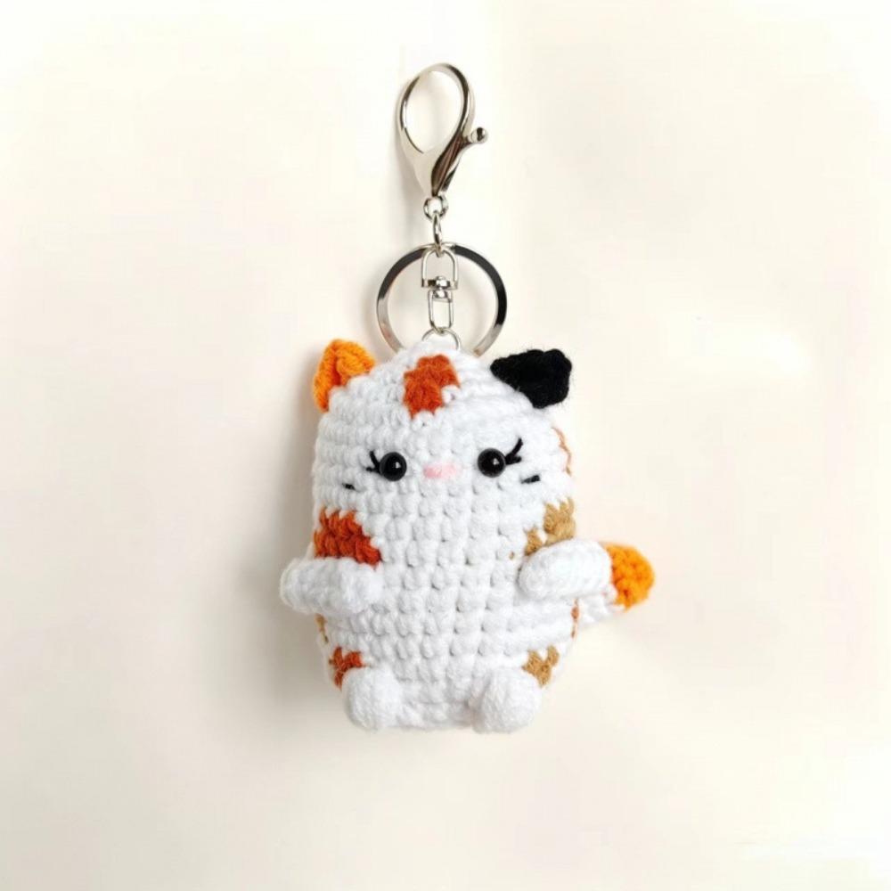 Handmade Hand Cat Keychain Handwoven Yarn Kitty Bag Charm Crochet Kitten Keyring  Backpack Decor