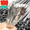 100Pcs Stainless Steel Cable Ties Heavy Duty Self-Locking Fastening Ring Cable Zip Ties Multi-Purpose Metal Cable Organizer