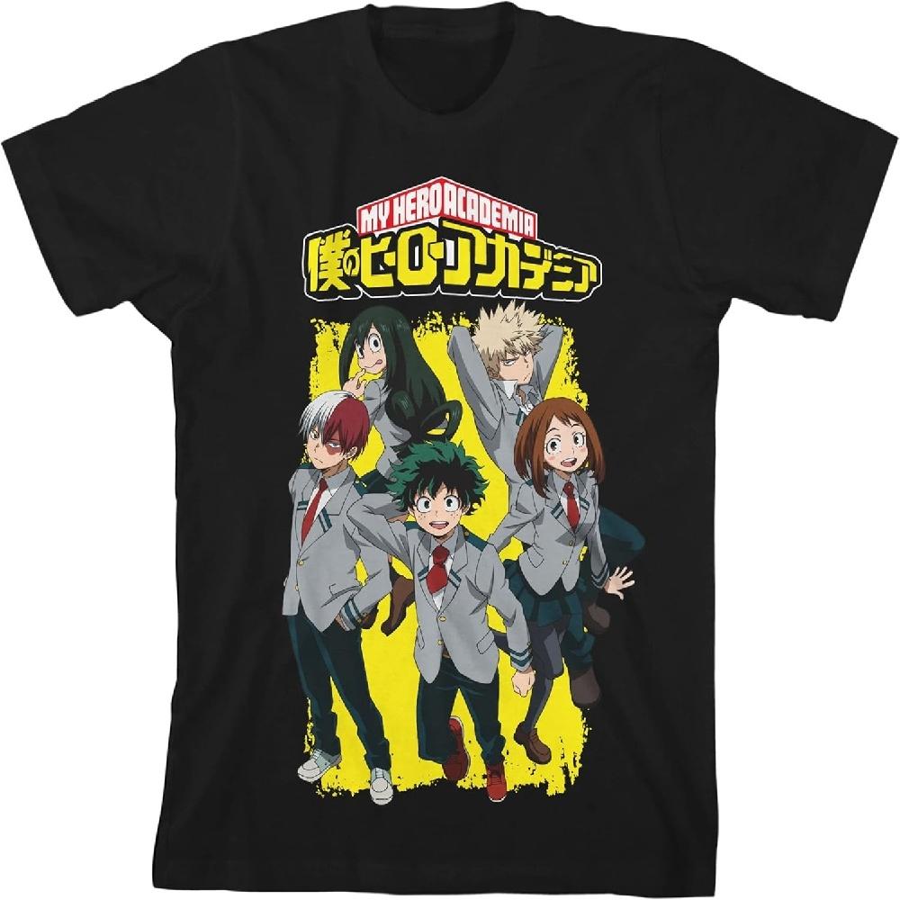 Bioworld Моя геройская академия Школьная форма UA Персонажи Футболка с коротким рукавом и круглым вырезом для мальчиков, черная