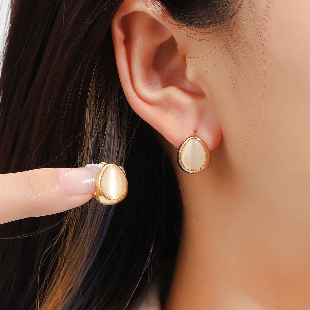Exquisite Small Cat Eye Stone Drop Earrings Unique Design Double Sided Dainty Elegant Ear Accessories