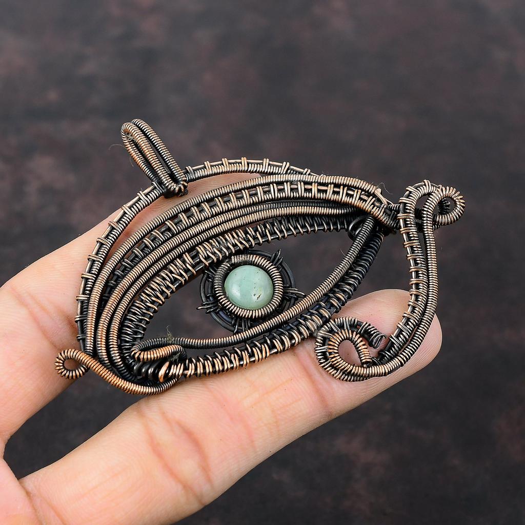 Подвеска Аквамарин Глаз Дьявола, обернутая медной проволокой, Ювелирное изделие ручной работы, Подвеска из натурального драгоценного камня, Медное украшение, Изящная подвеска, Подарок для него