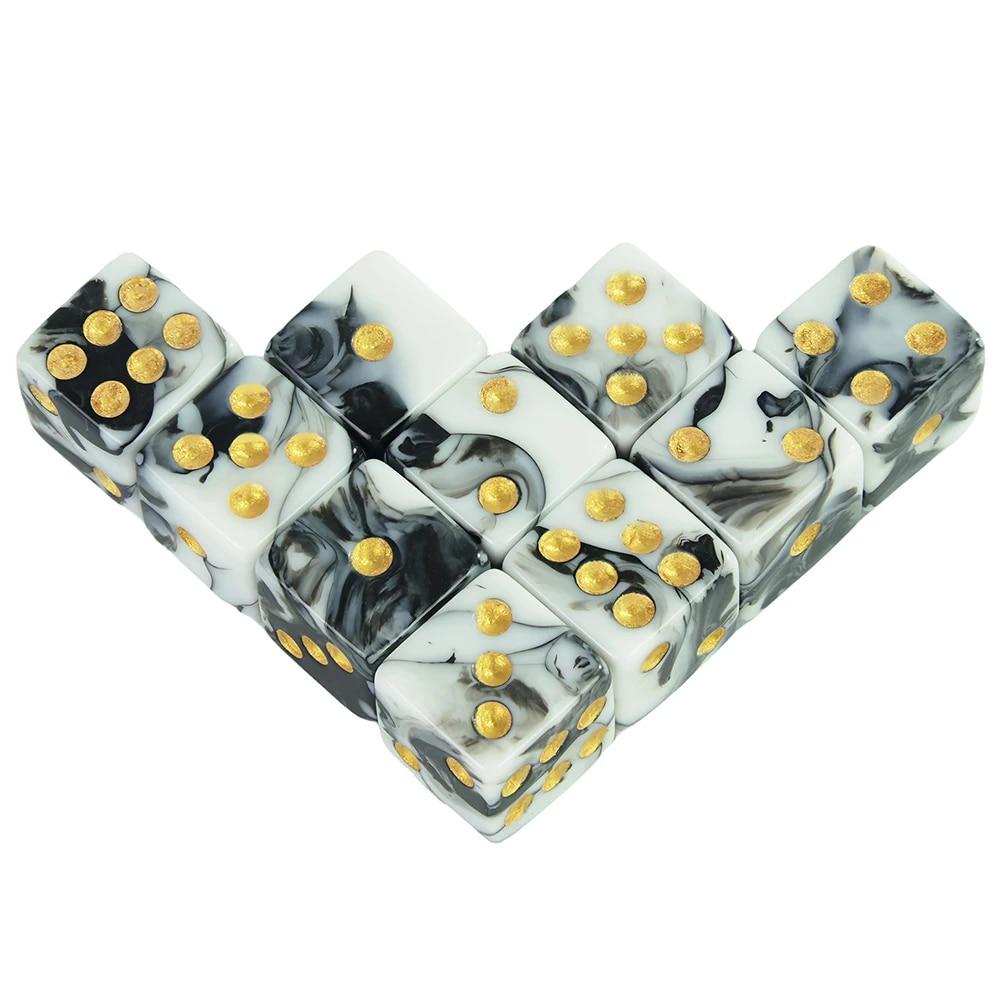 Premium Quality Square Corner Dot D6 Dice Set for Table Board Gaming - 12mm Mixed Color, Pack of 10