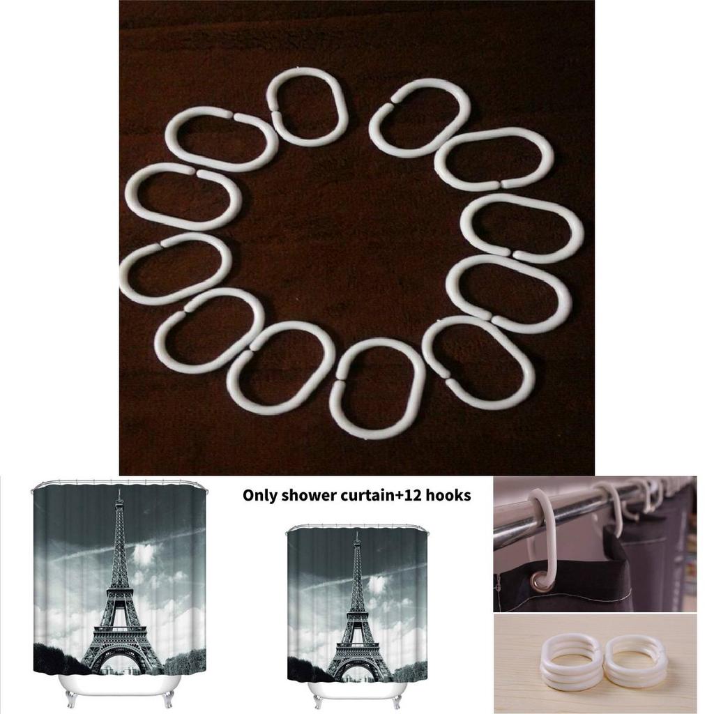 Eiffel Tower Polyester Shower Curtain With Scenic Landscape And Bridge Design For Home Use