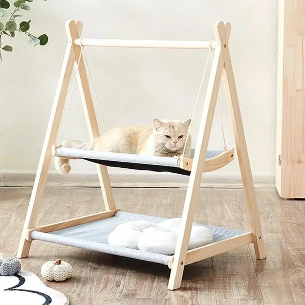 Solid Wood Cat Cradle Bed Thickened Cat Swing Hanging Bed New Cat Hammock Bed Pet Small Bed
