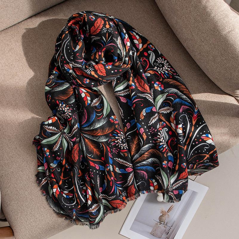 New Spring and Autumn Printed Ethnic Style Scarf Imitation Cashmere Warm Large Shawl Fashionable and High End Scarf