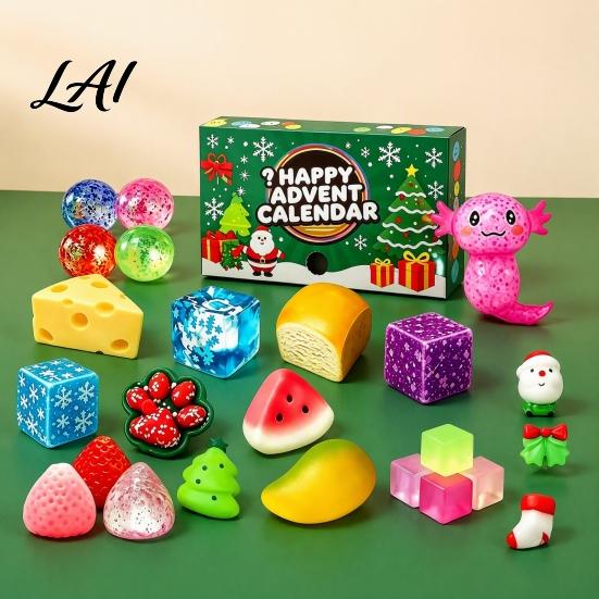 Soft Squeeze Toys for Sensory Play Advent Calendar Bun Fidget Toys Christmas Stocking TPR Kids Stuffer Stress Relief Adults Holiday Countdown