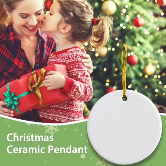 6/12 шт. Рождественский сублимационный-заготовка керамический кулон Белый круглый керамический подвес с золотой нитью для рукоделия Рождественская елка Персонализированный
