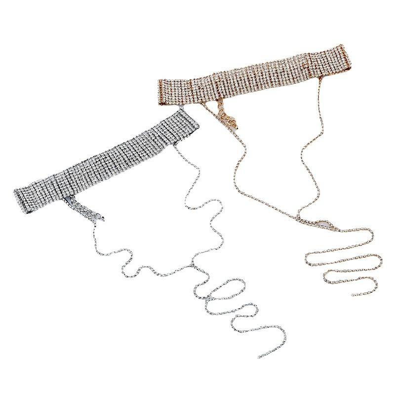 Модное трендовое многослойное ожерелье-цепочка на шею в стиле ретро с бриллиантами, популярная цепочка на шею из сплава с алмазной сваркой