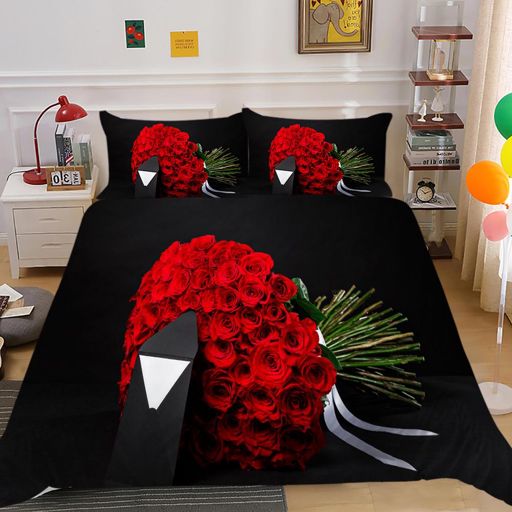 Домашнее постельное белье в цветочном стиле ко Дню святого Валентина, комплект пуховых пододеяльников, пододеяльник для спальни, наволочка, полноразмерное постельное белье для односпальной/двуспальной кровати