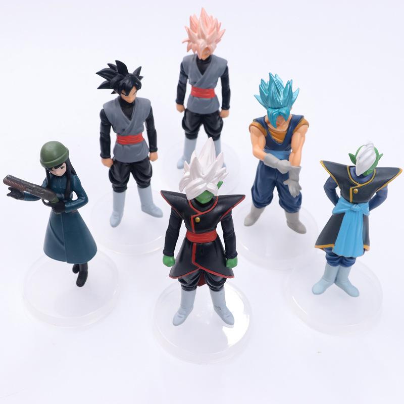 6Pcs/Lot 13cm Cartoon Anime Dragon Ball Doll Model Blue Pink Black Goku Vegeta Zamasu Super Saiyan Figure Decoration Doll Toys