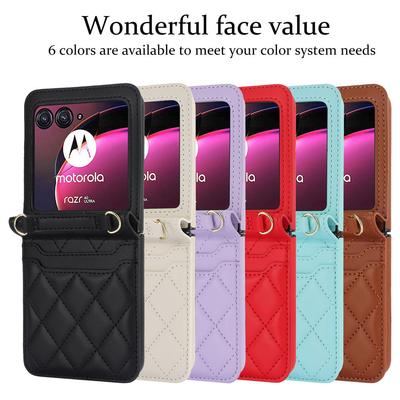 Модный кожаный чехол-кроссбоди со слотом для карт для Motorola MOTO Razr 40 / MOTO Razr 40 Ultra с длинным шнурком-ремешком и браслетом