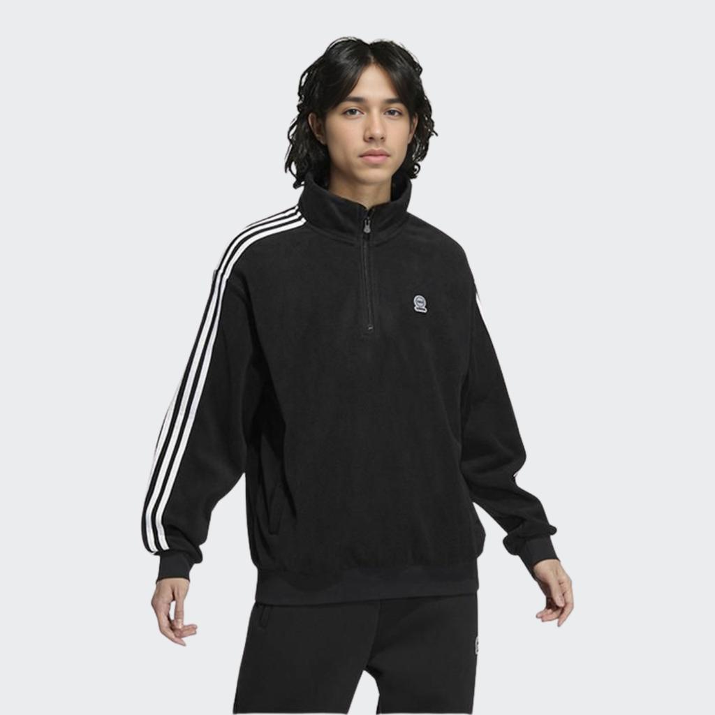 adidas Neo Sport Повседневный пуловер с логотипом на молнии и воротником-стойкой с длинным рукавом Мужские топы Черный HN8735