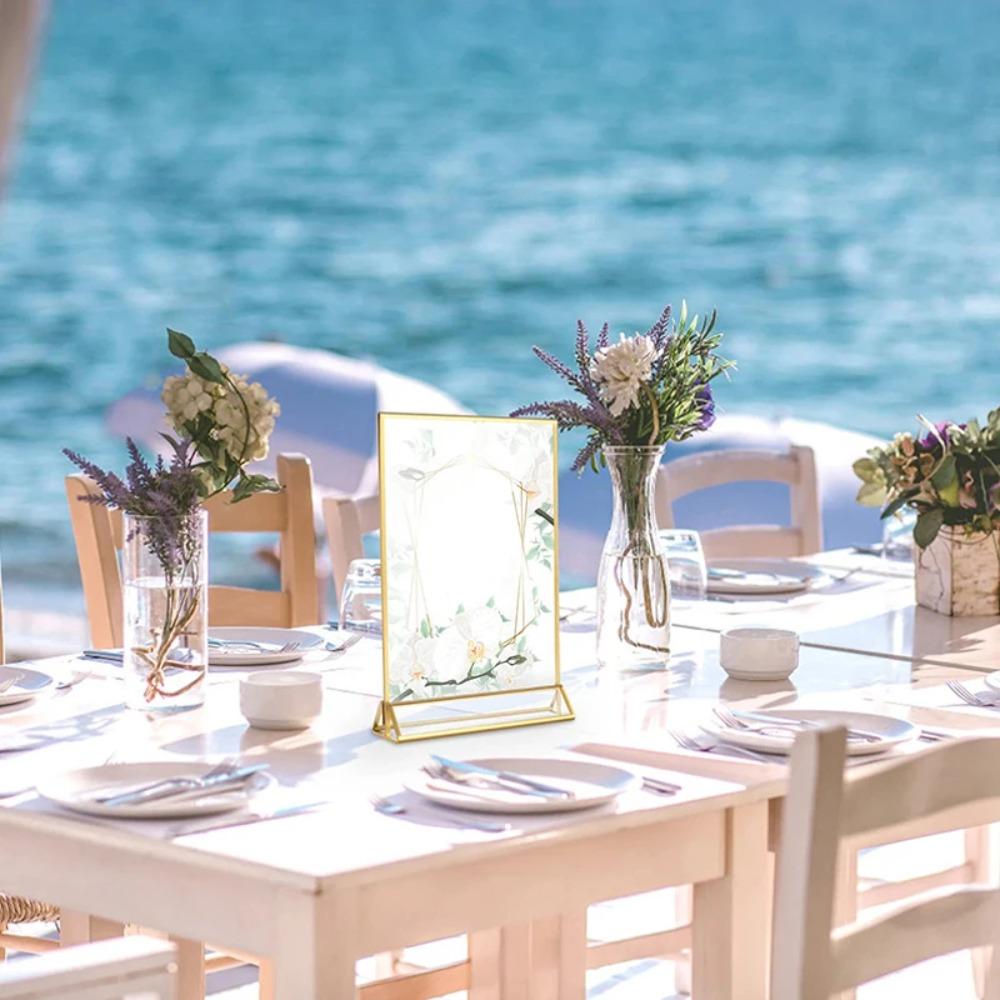 with Base Label Holder DIY Menu Card Rack Acrylic Golden Sign Holder  Anniversary Celebration