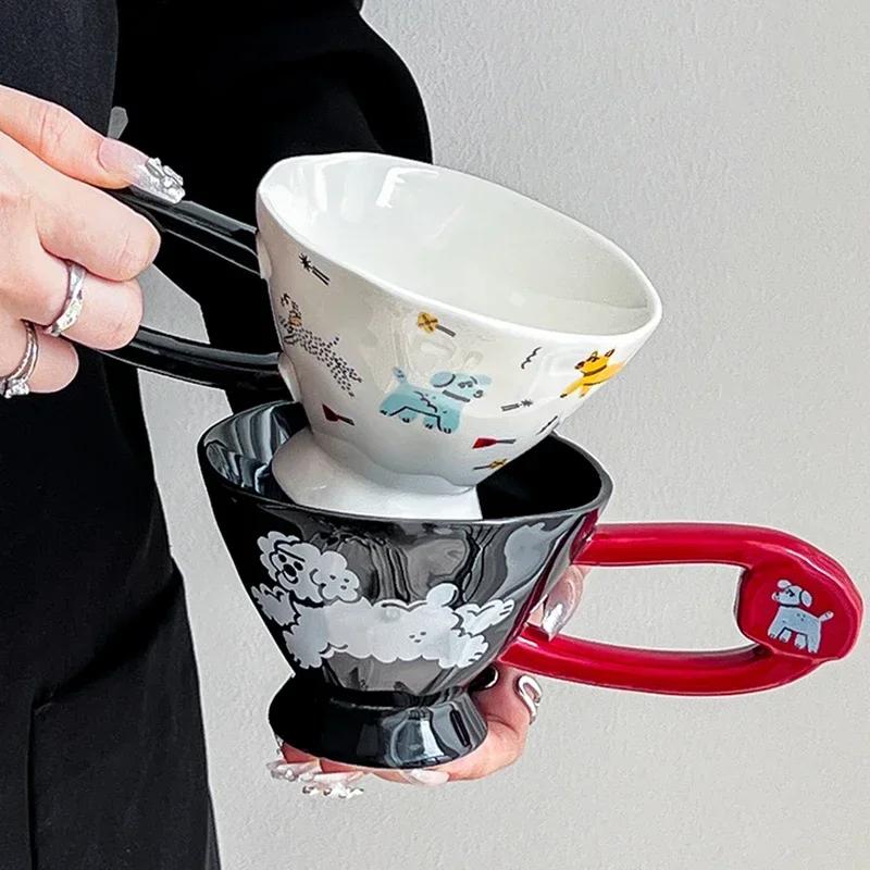 Креативные нестандартные керамические кофейные чашки, милые кружки с изображением щенков из мультфильмов, высококачественные офисные чашки для завтрака, молочные чашки, изысканная домашняя посуда