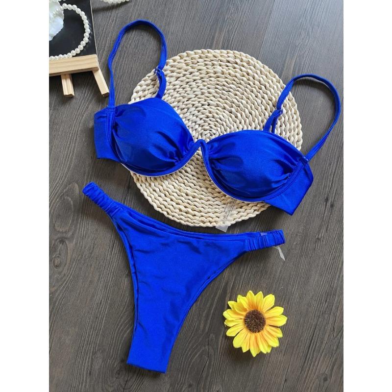 2025 Women's Bikini New Swimwear Women's Strap Steel Bracket Solid Color Swimsuit